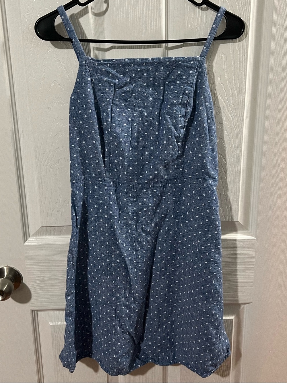 Old Navy Linen-Blend Cami Mini Dress in blue chambray with white polka dots. M